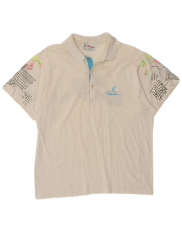 Camisa polo masculina AUSTRALIAN L'ALPINA IT 46 pequeno algodão geométrico branco