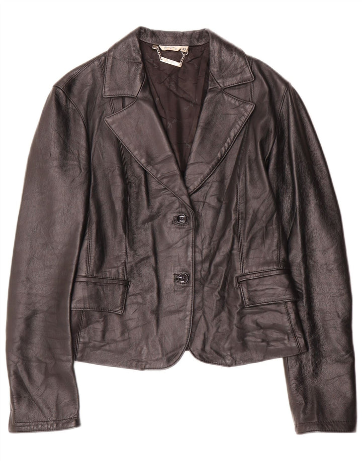 Jaqueta blazer feminina vintage de couro com 2 botões IT 42 couro preto médio