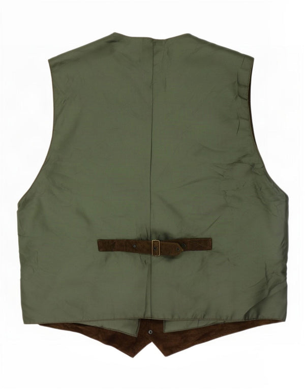 Colete vintage masculino de camurça grande cáqui colorblock