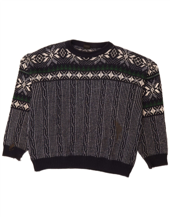 Suéter masculino C&A com gola canoa grande azul marinho Fair Isle poliacrílico