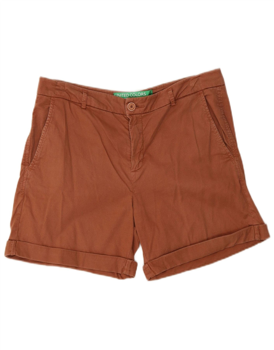 Shorts Chino feminino BENETTON UK 10 pequeno W30 algodão marrom