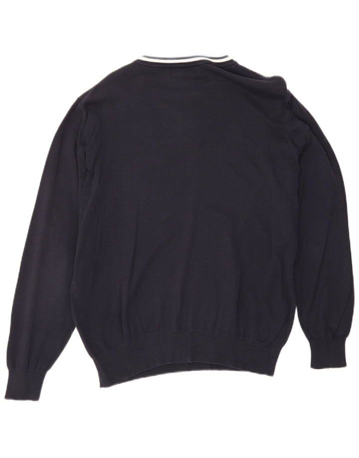 Suéter masculino Fred Perry com gola redonda, algodão listrado azul marinho médio
