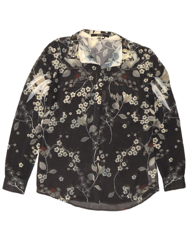 Blusa feminina transparente Guess Reino Unido 14 poliéster floral preto médio