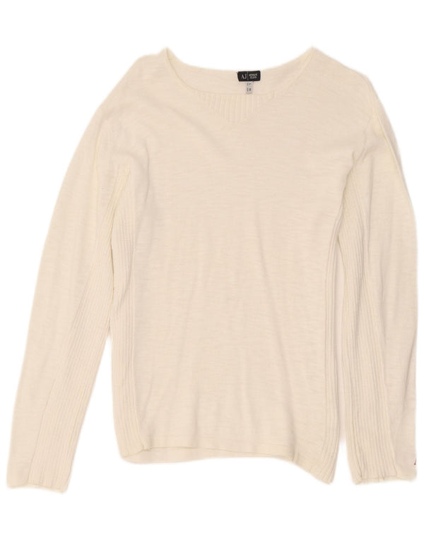 Suéter feminino Armani Jeans com gola canoa Reino Unido 14 algodão branco médio