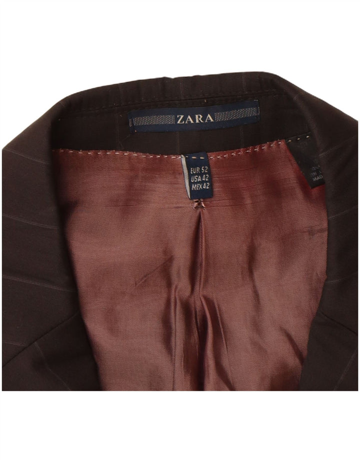 Jaqueta blazer masculina Zara com 2 botões EU 52 grande lã listrada preta