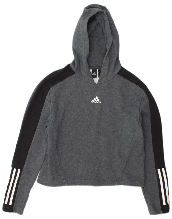 Jumper com capuz feminino Adidas 13-14 anos cinza colorblock algodão