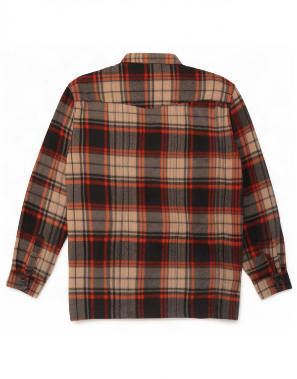 Camisa de lã masculina vintage poliéster xadrez marrom médio