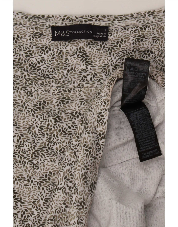 Top feminino Marks & Spencer manga comprida Reino Unido 12 algodão floral verde médio
