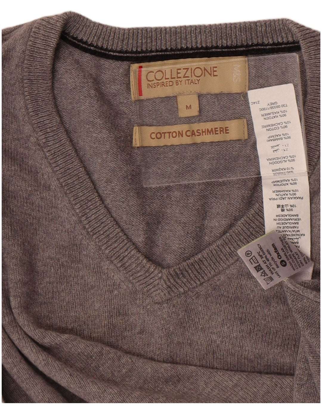 Suéter masculino Marks & Spencer com decote em V, algodão cinza médio