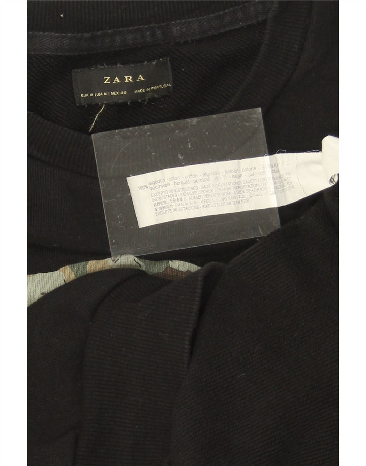 ZARA Mens Graphic Sweatshirt Jumper Medium Black Cotton Vintage Zara and Second-Hand Zara from Messina Hembry 