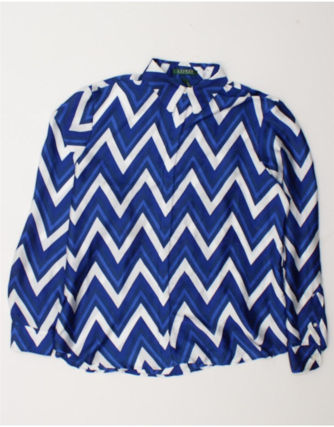 Blusa camisa feminina Ralph Lauren UK 18 XL azul Chevron poliéster