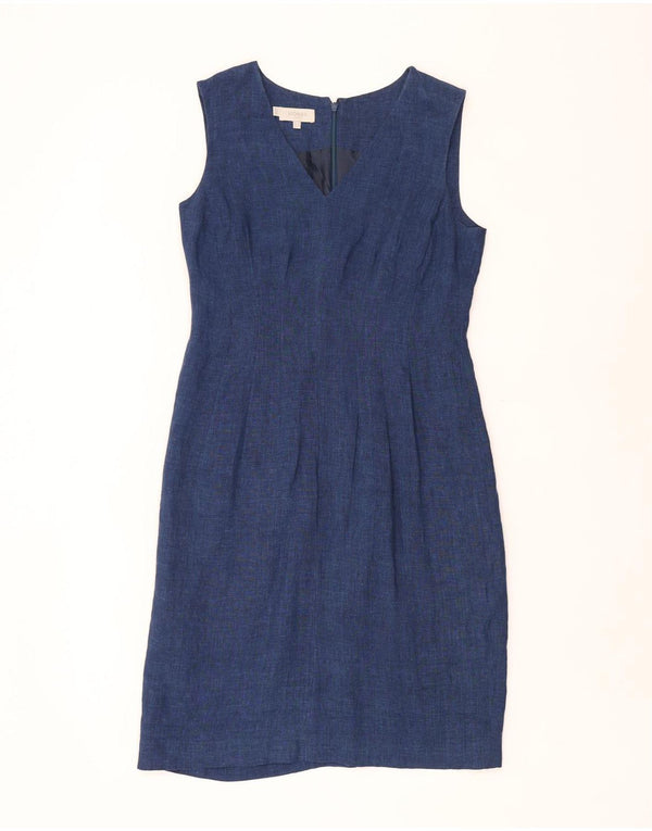 Vestido feminino Hobbs sem mangas com bainha UK 12 médio azul marinho linho