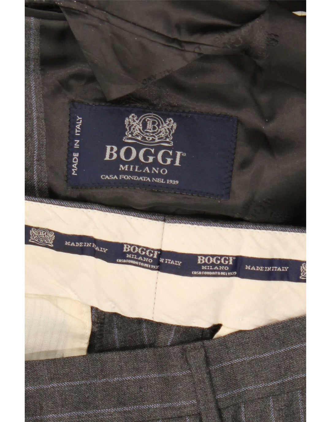 Boggi terno masculino com 2 botões IT 48 médio W31 L32 cinza risca de giz lã
