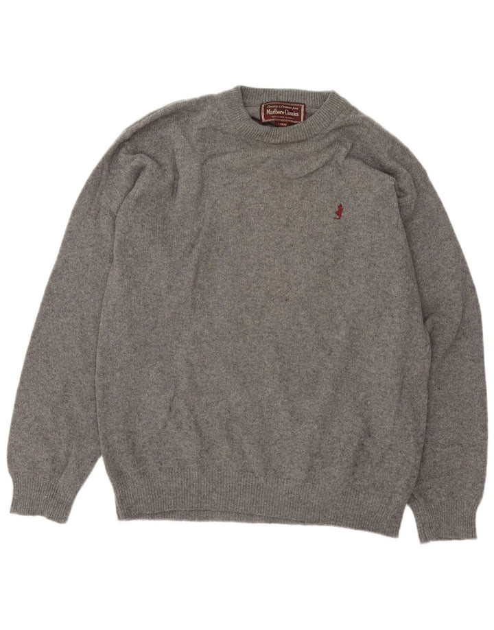 Suéter masculino Marlboro Classics com gola redonda, grande lã cinza
