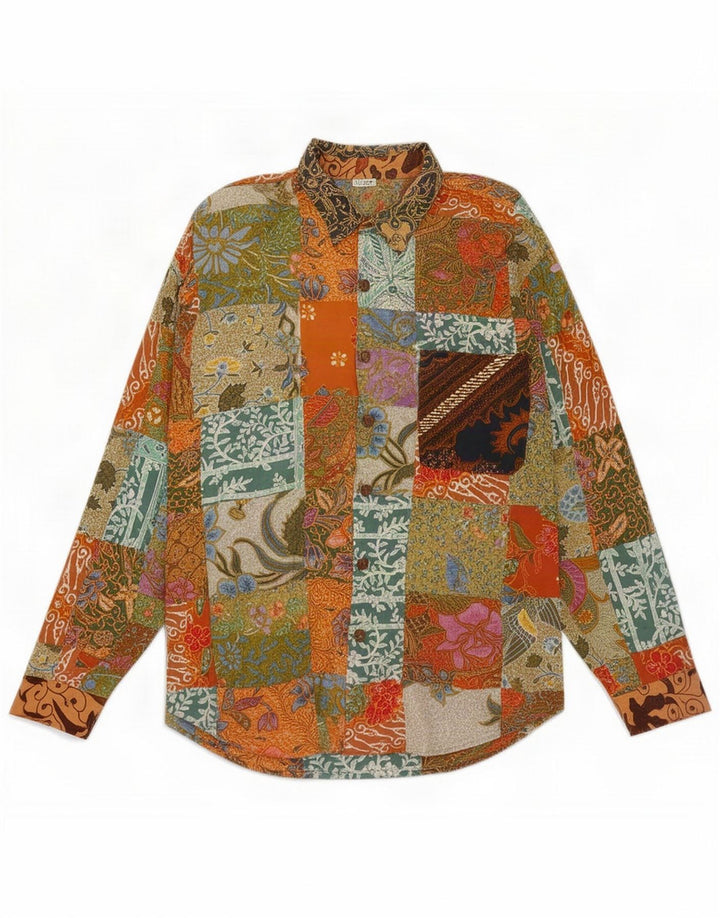 Camisa masculina vintage grande algodão patchwork multicolorido