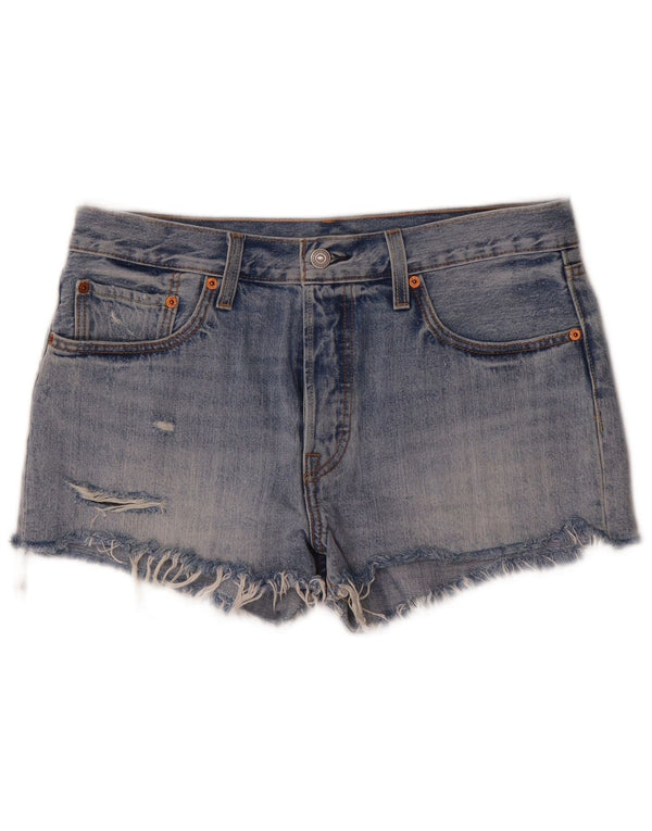 Shorts jeans feminino Levi's 501 desgastado W31 algodão azul médio