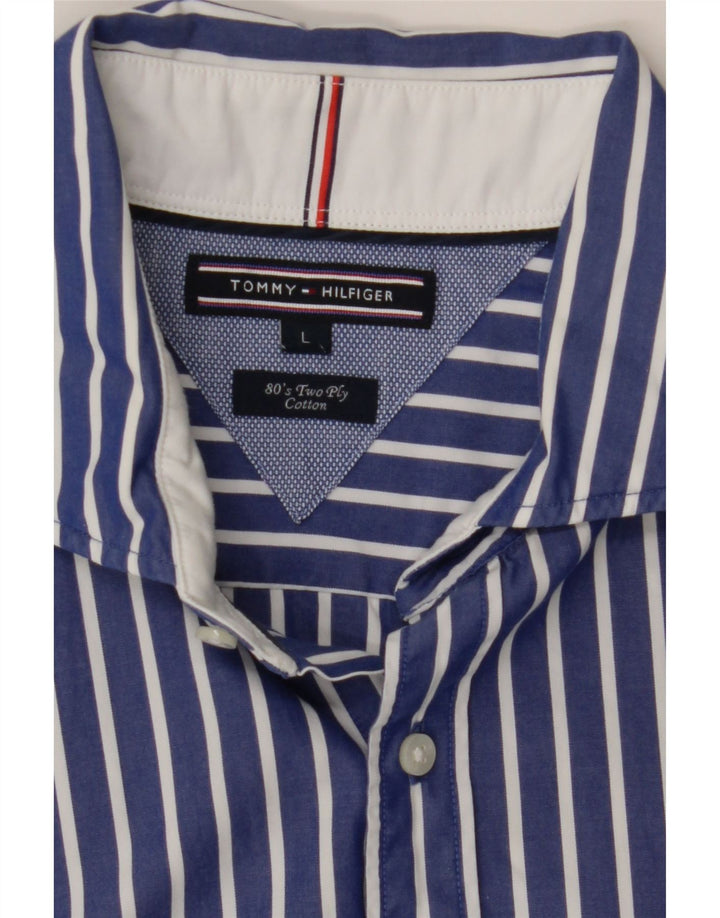 Camisa masculina Tommy Hilfiger grande algodão listrado azul