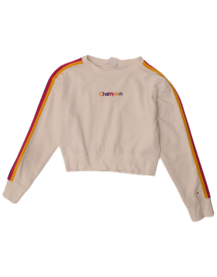 Champion feminino crop moletom jumper UK 14 médio off white algodão