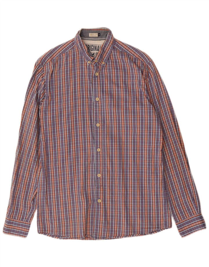 Camisa masculina Jack & Jones de algodão xadrez azul médio