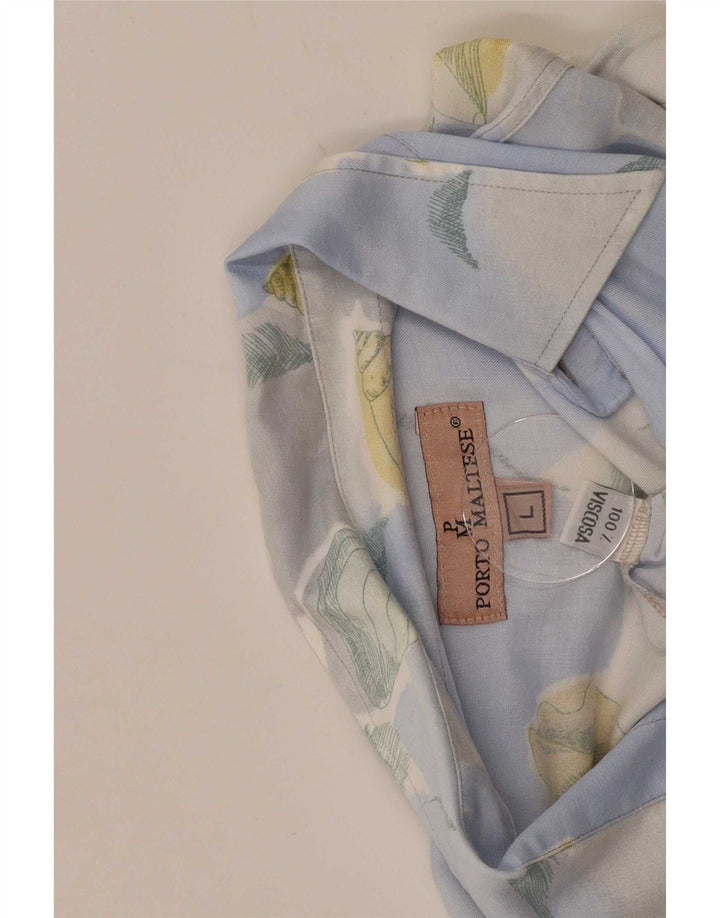 Camisa masculina vintage grande viscose floral azul