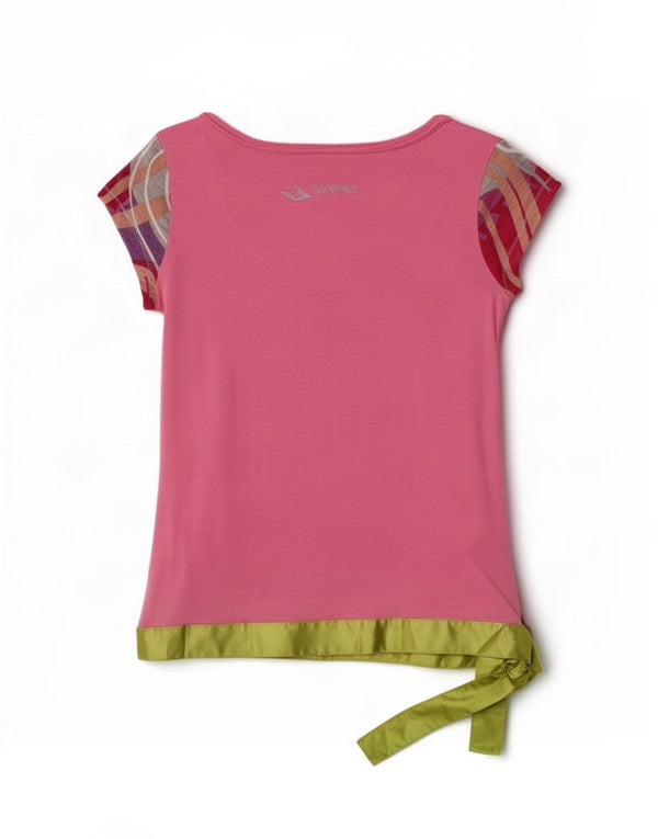 Camiseta feminina Desigual com estampa gráfica UK 14 grande algodão colorblock rosa