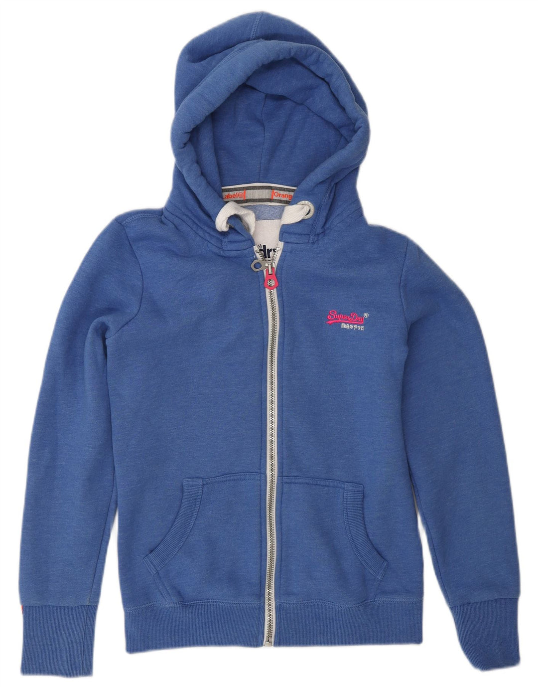 Suéter feminino com capuz e zíper SUPERDRY Reino Unido 10 algodão azul pequeno