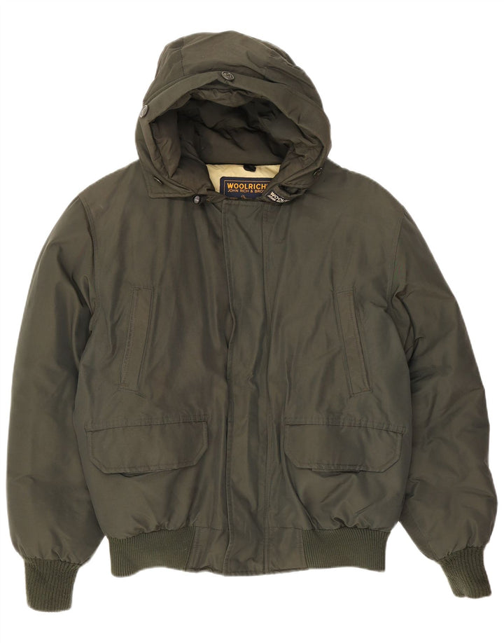 Jaqueta masculina acolchoada com capuz Woolrich Reino Unido 40 algodão cáqui grande