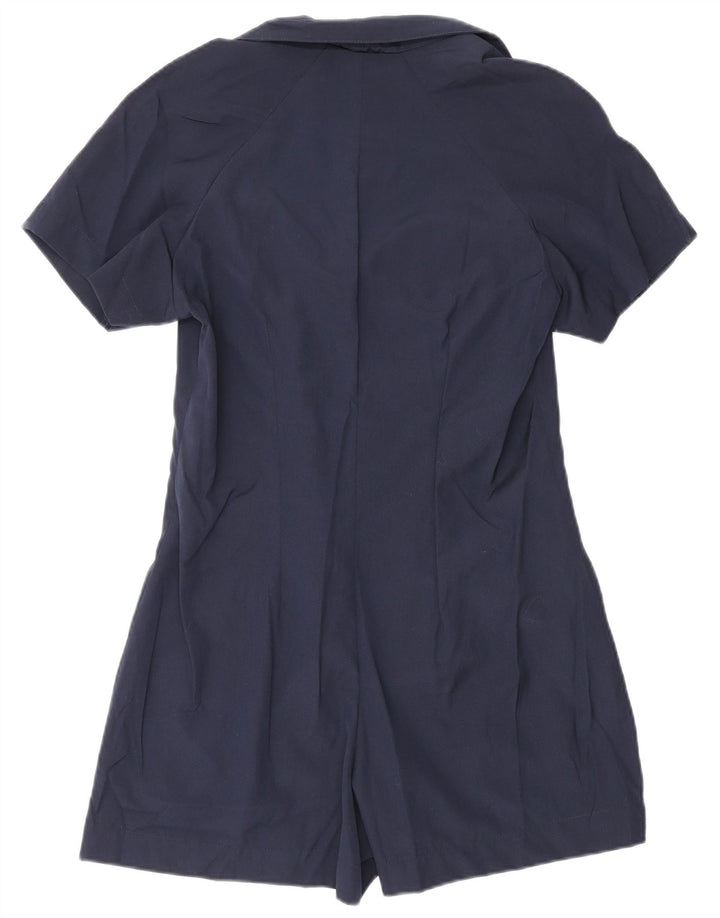 Macacão feminino vintage de manga curta UK 12 poliéster azul marinho médio
