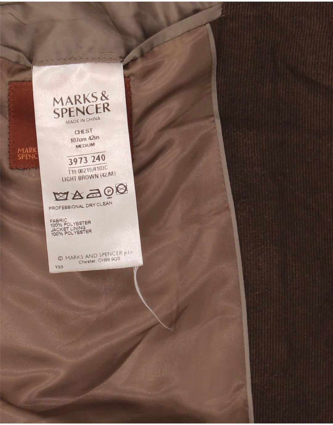 Jaqueta blazer masculina de veludo com 3 botões Marks & Spencer Reino Unido 42 grande marrom