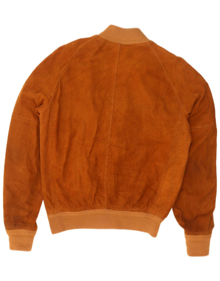 Jaqueta bomber masculina vintage de camurça UK 38 bege médio