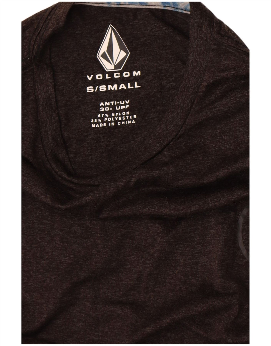 Camiseta masculina Volcom pequena cinza manchada de nylon