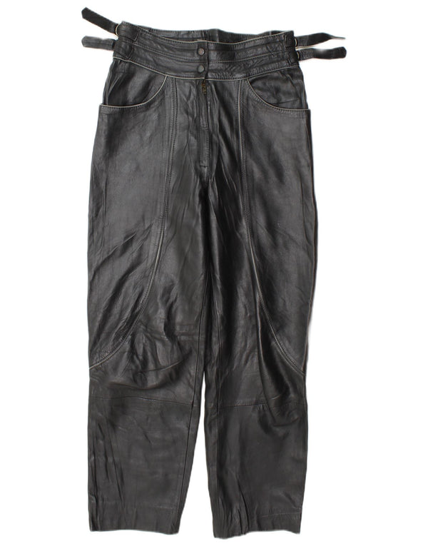 Calça feminina vintage de couro cintura alta IT 42 médio W28 L27 preta