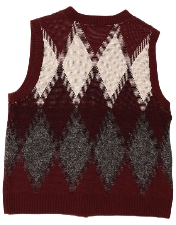 Suéter cardigã masculino vintage grande Borgonha Argyle/Diamante