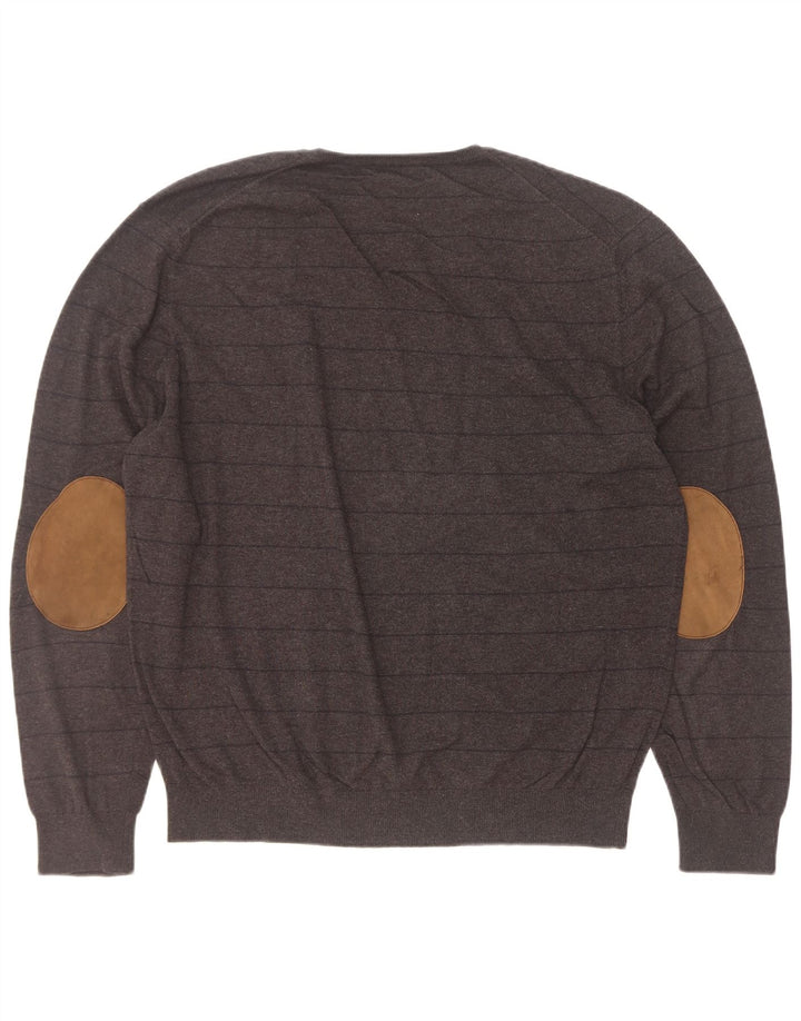 Suéter masculino Massimo Dutti com decote em V 2XL listrado preto