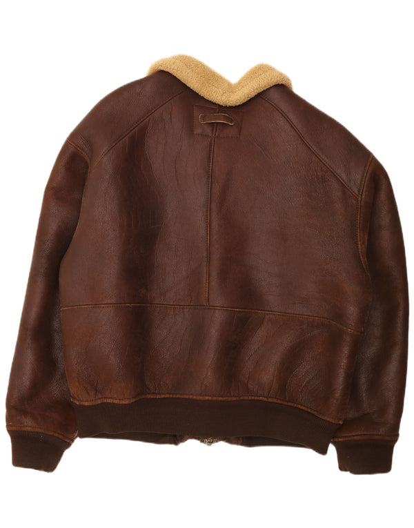 Jaqueta masculina vintage Bomber Shearling UK 42 XL marrom