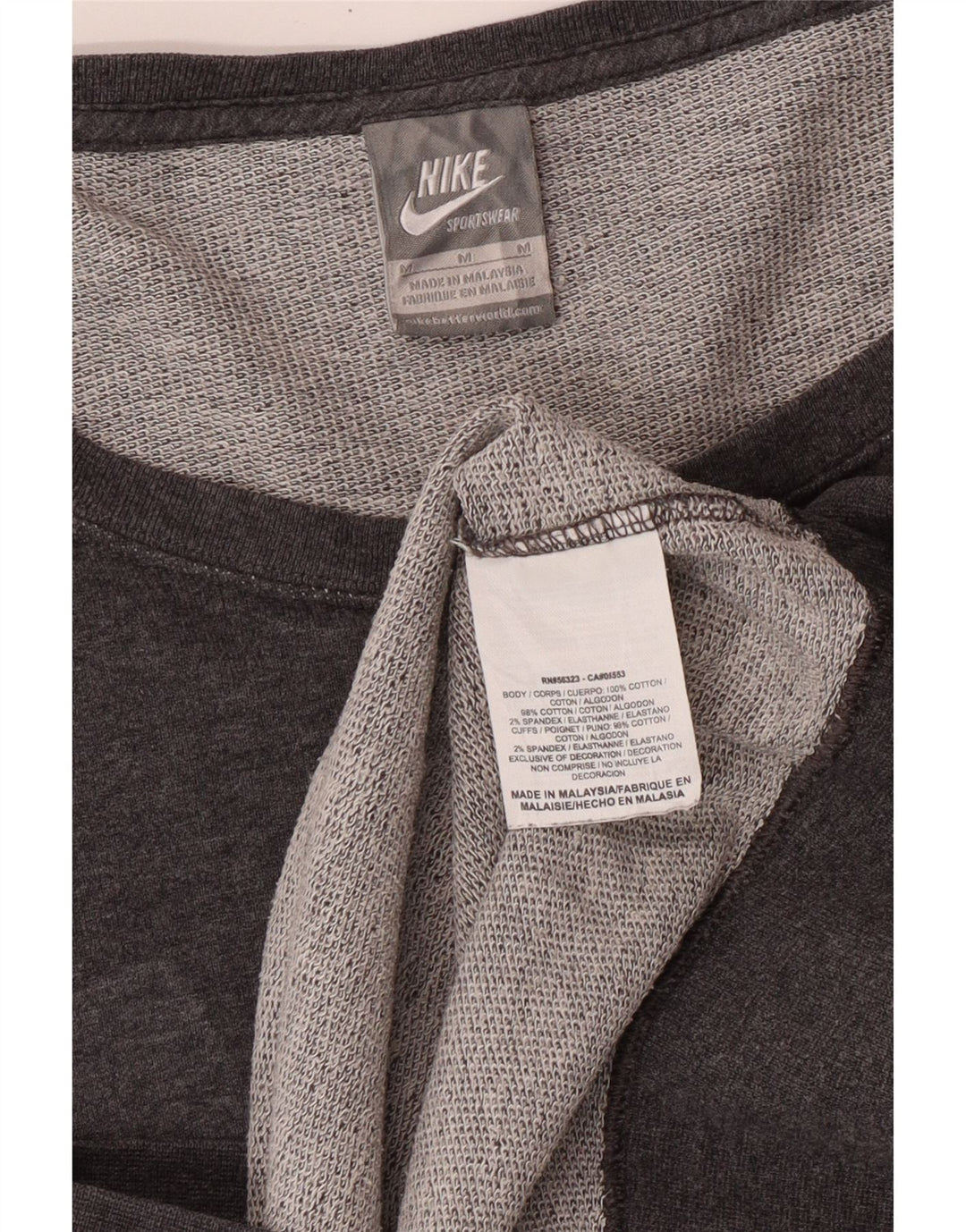 Suéter feminino Nike com estampa de ombros de fora, Reino Unido 12, algodão cinza médio