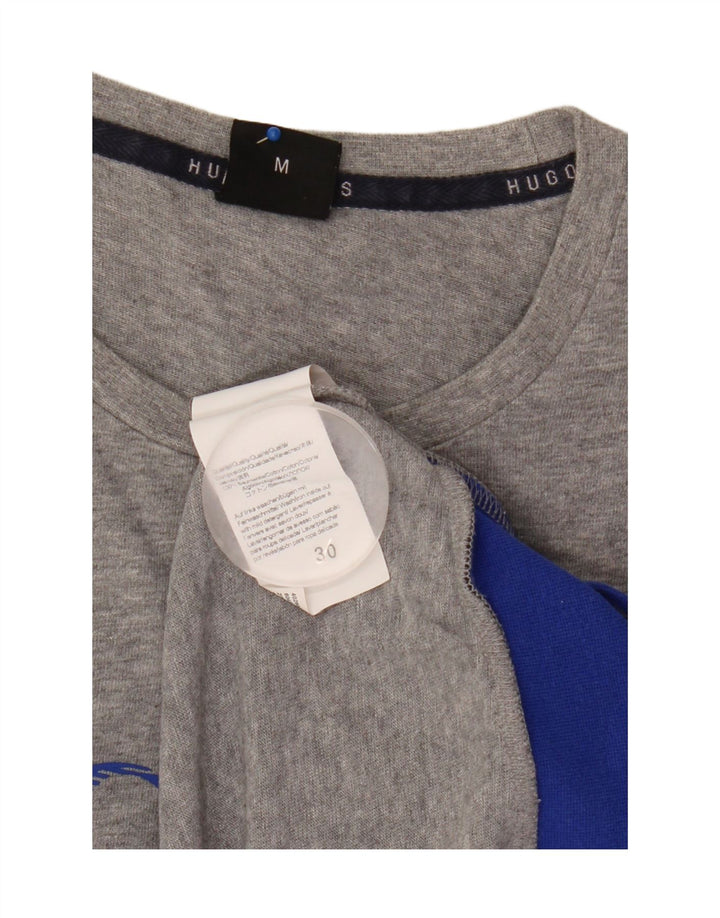 Hugo Boss Camiseta masculina gráfica manga comprida algodão manchado cinza médio