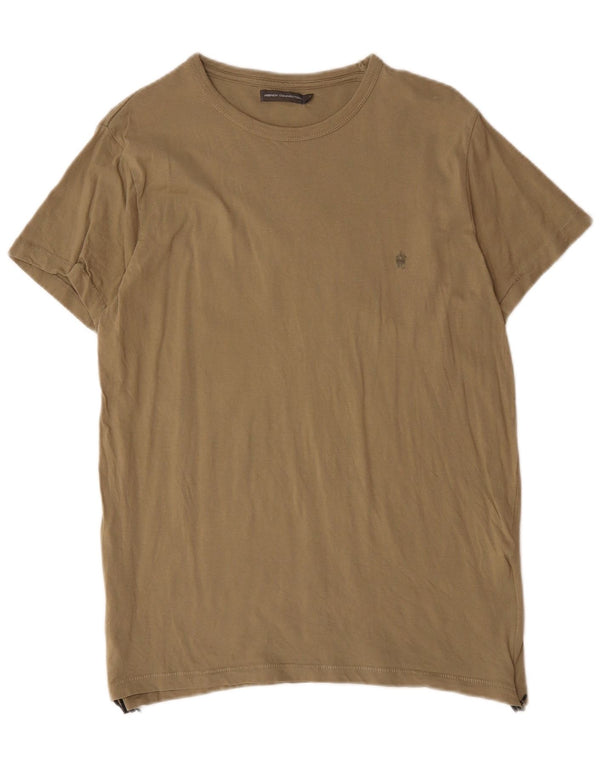 Camiseta masculina French Connection Top grande de algodão cáqui
