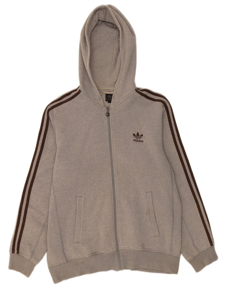 ADIDAS Suéter masculino com capuz e zíper grande algodão cinza