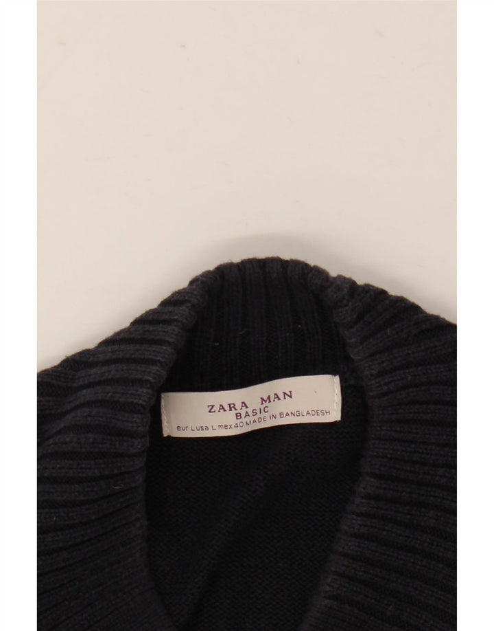 Suéter masculino Zara com decote em V grande azul marinho