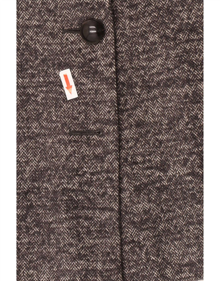 Jaqueta blazer feminina Max Mara com 1 botão Reino Unido 12 lã espinha de peixe cinza médio