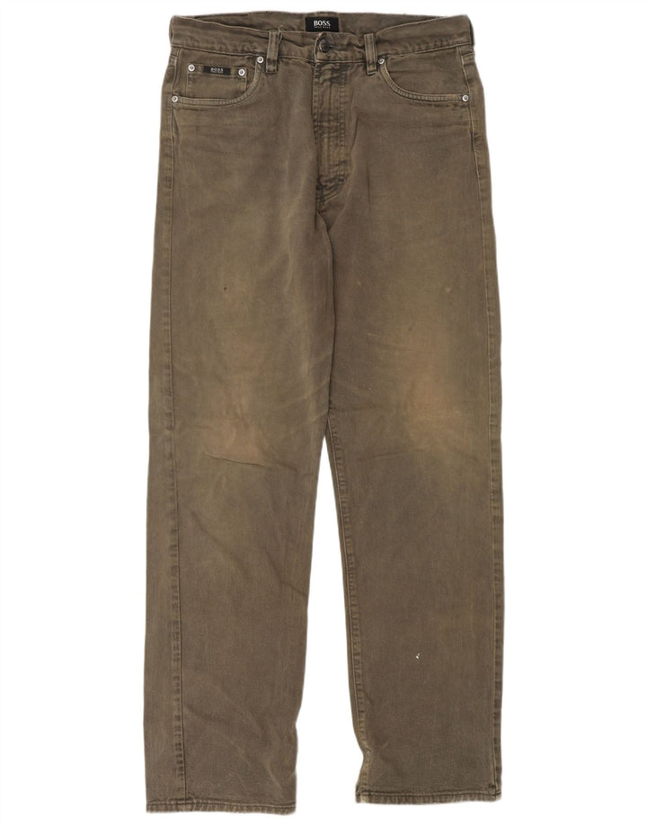 HUGO BOSS Masculino Arkansas Straight Jeans W34 L34 Algodão Cáqui