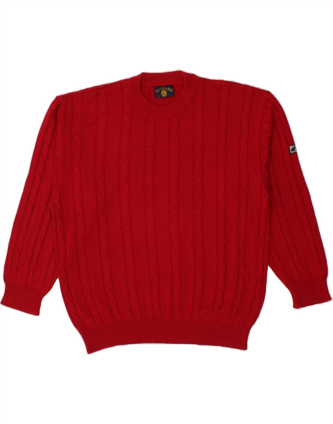 NAVIGARE Mens Crew Neck Jumper Sweater Large Red Cotton Vintage Navigare and Second-Hand Navigare from Messina Hembry 