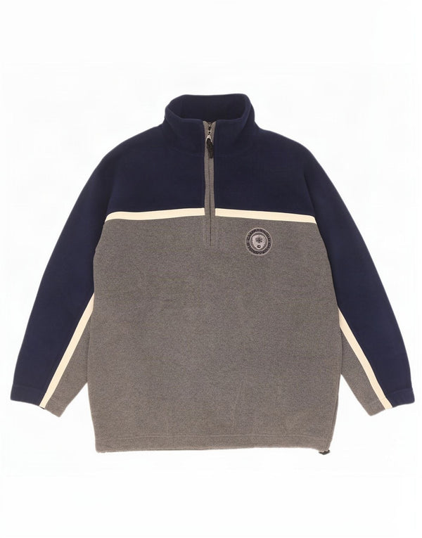 Campagnolo Suéter masculino de lã com zíper e gola em poliéster cinza médio