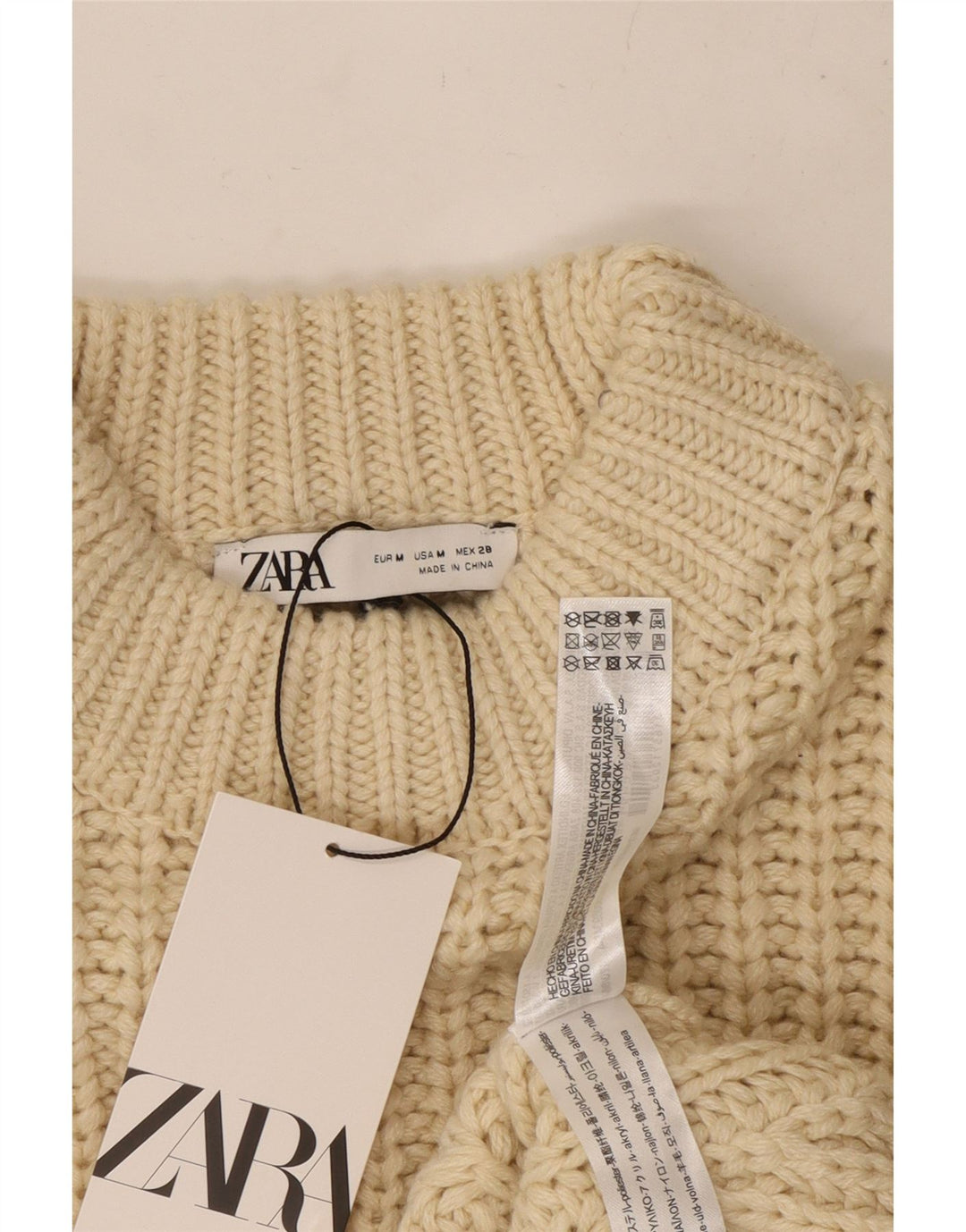 Suéter feminino ZARA com gola tartaruga e gola redonda, poliéster bege médio 14