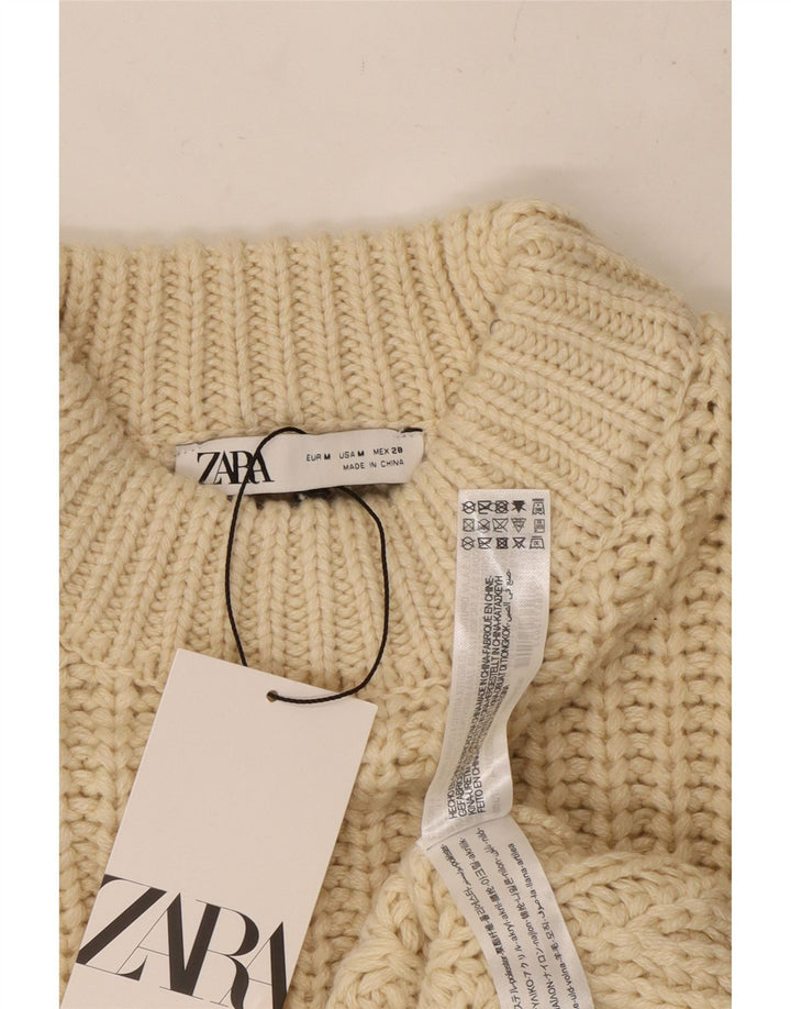 Suéter feminino ZARA com gola tartaruga e gola redonda, poliéster bege médio 14