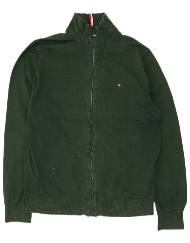 Tommy Hilfiger Suéter masculino com zíper completo e algodão verde médio