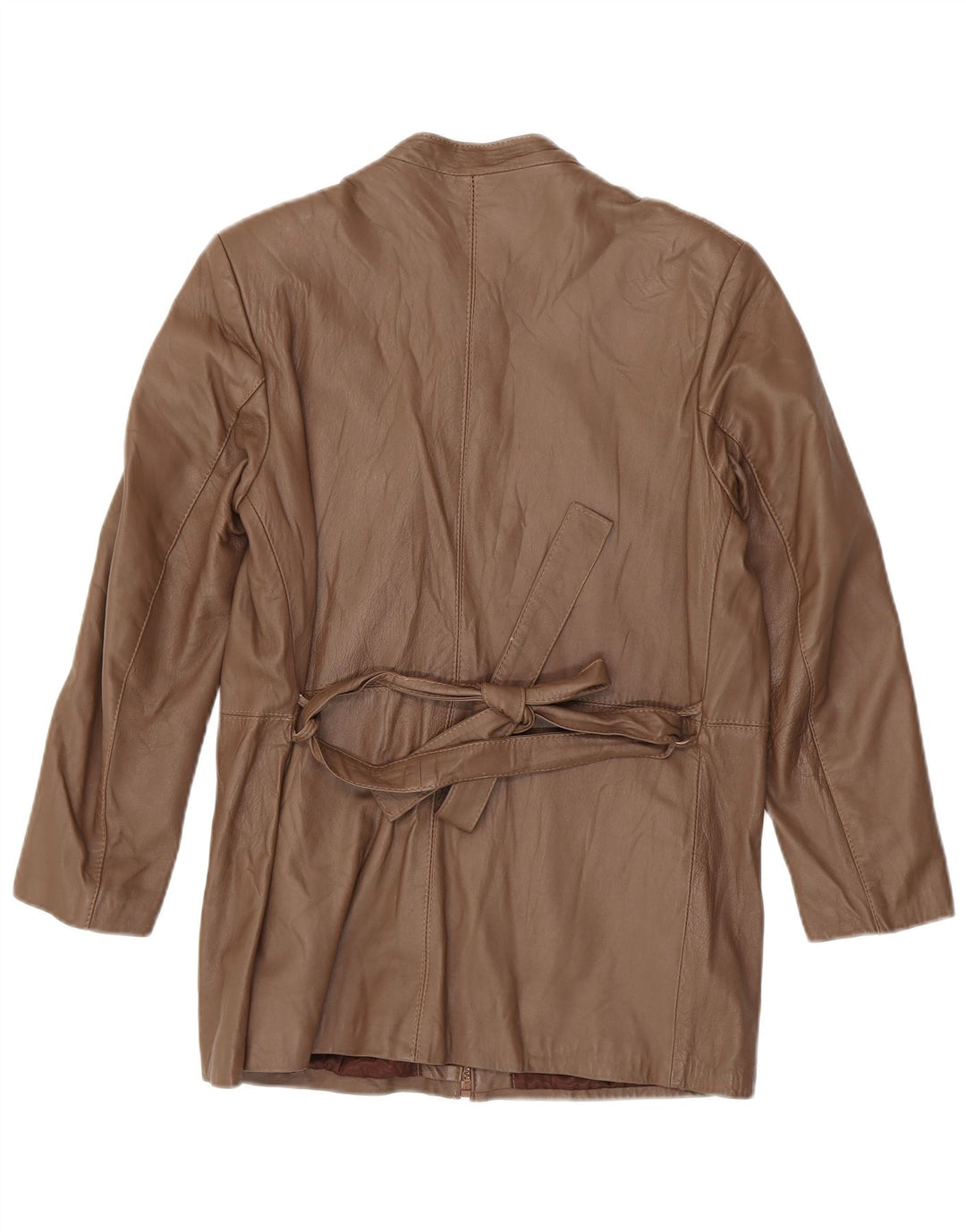 Casaco de couro feminino vintage Reino Unido 14 couro marrom médio