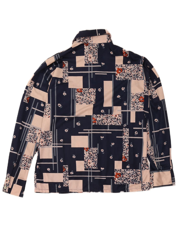 Blusa feminina vintage UK 14 patchwork azul marinho médio