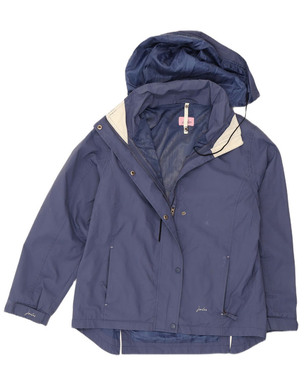 Jaqueta de chuva feminina com capuz Joules UK 10 pequena azul marinho nylon